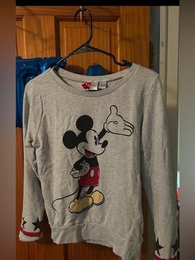 H&M Grey Mickey Mouse Crewneck Sweatshirt with Red and Yellow Accents